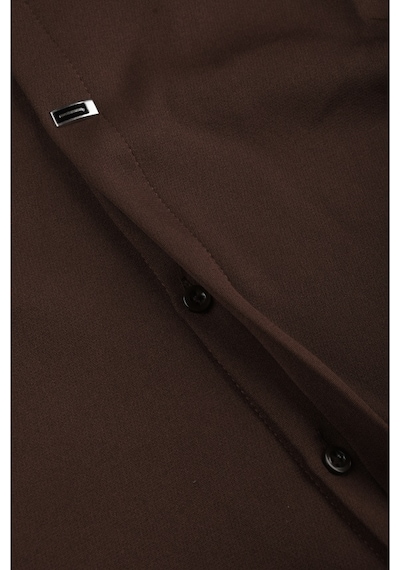 Deepsea Kahve Slim Fit Likralı Kolay Ütülenebilir Gizli Düğmeli Erkek Gömlek 2602614