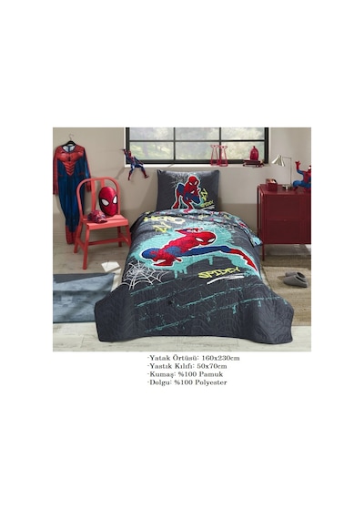Özdilek Lisanslı Kapitoneli %100 Pamuk Spiderman Street Gri Gri
