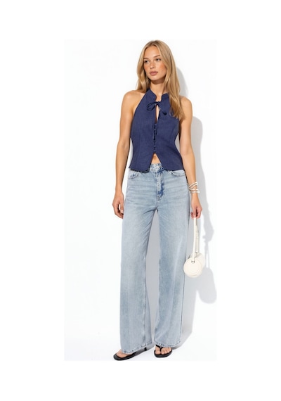 Hiccup Qipao Halter Yaka Düğmeli Top Lacivert