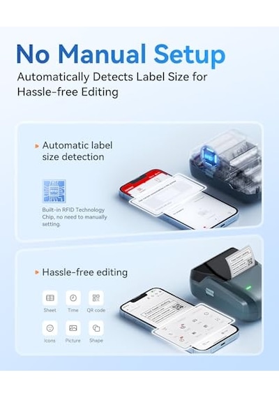 Ayrex B1 Etiket Makinesi, Otomatik Tanımlamalı Bluetooth Taşınabilir Etiket Yazıcısı, Ofis, Ev, İş İçin Kullan