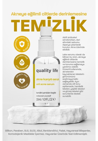 Quality Life Akne Serumu Sivilce Siyah Nokta Leke Akne Karşıtı Cilt Serumu 30 ML