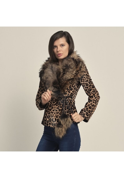 Rouge Kürklü Kadın Deri Mont P253lk Leopar