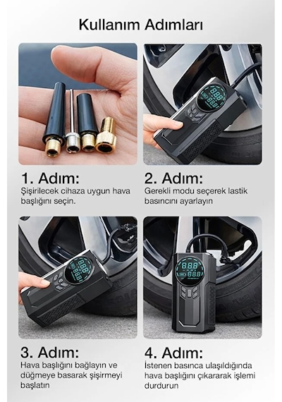 Kensa Taşınabilir Dijital Hava Kompresörü Jump Starter Powerbank Siyah