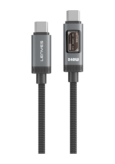 Lenyes Lc571 Oled Dijital Ekranlı Type-c To Type-c Data Ve Şarj Kablosu 240w 1.2m Siyah
