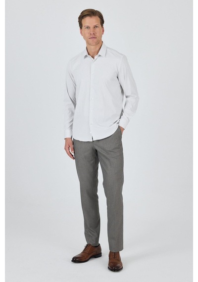İmza Beyaz-gri Sert Yaka Cepsiz Gabardin Uzun Kol Slim Fit Esnek Gömlek 1004250231 Beyaz-gri