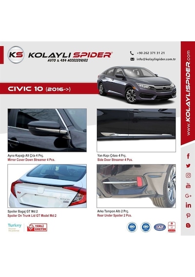 Honda Civic 10 Bagaj Alt Çıta Krom 2016 Ve Sonrası