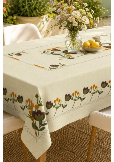 Vivanni Home Yıkanabilir Dikdörtgen Masa Örtüsü Günlük Kullanıma Uygun Pratik Ve Uzun Ömürlü Yeşil Çiçekli
