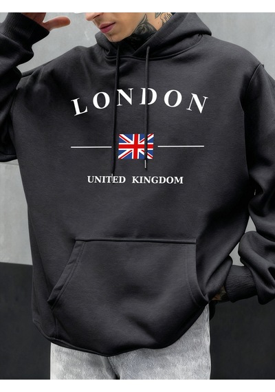 Startmore Startmorelondra Birleşik Krallık Bayrağı Baskılı Kapüşonlular Erkekler Moda Sonbahar Hoody Rahat Polar Antrasit