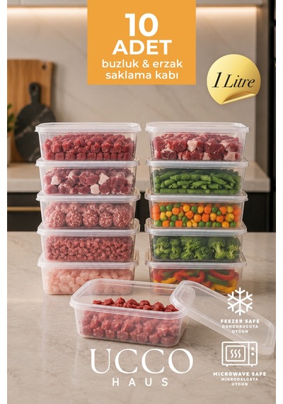 10 Adet 1000 Ml Ekonomik Buzdolabı & Mikrodalga Sızdırmaz Kapaklı Saklama Kabı Seti Buzluk Organizer Şeffaf