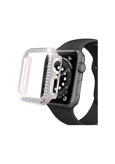 Apple Uyumlu  Watch 5 6 44 MM Çift Sıra Parlak Taşlı Rubber Kasa Ka