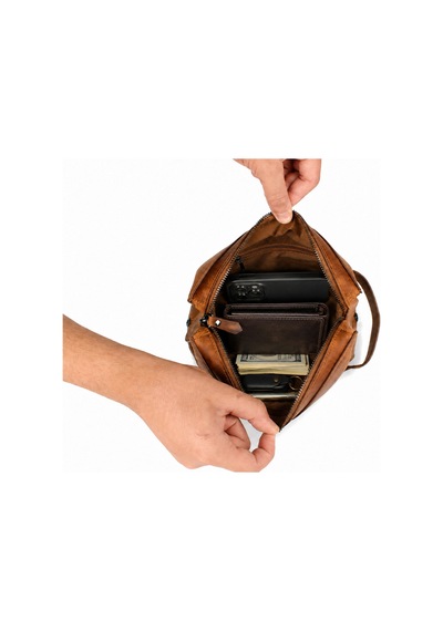 Alphaclub Bag Erkek Hakiki Deri Koyu Taba Fermuarlı El Ve Clutch Çanta