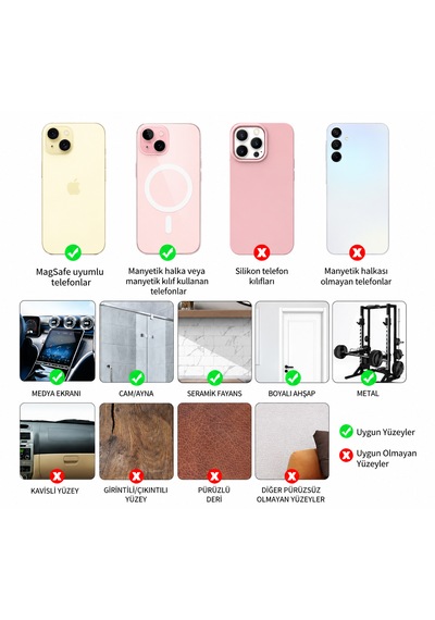 Manyetik Vakumlu Telefon Standı Magsafe Uyumlu Cam Ayna Fayans Masa Metal Ofis İçin Siyah