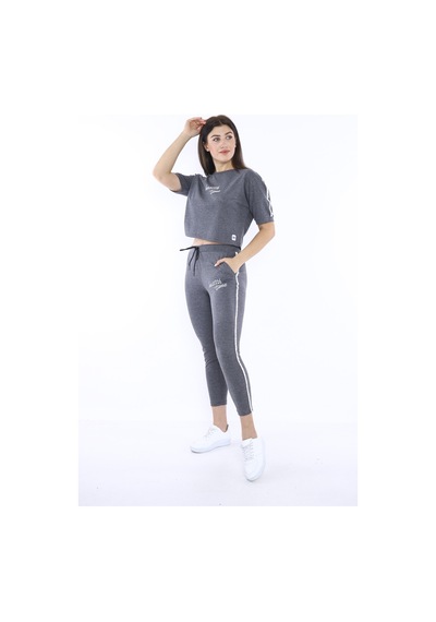 Kadın-Alt-Üst T-Shirt Takım, Rahat Kesim-3823 Koyu Gri