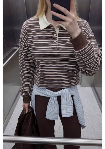 Defacto Loose Fıt Çizgili Sweatshirt G9460ax26spbn595 Kahve-bn595