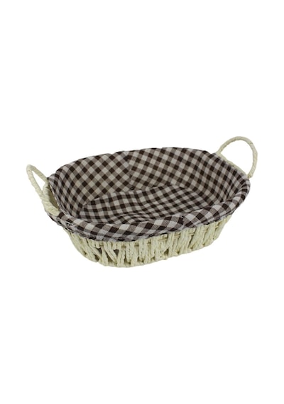 Hasır Rattan Ekmeklik Ekmek Sepeti Oval Ekose Kumaş Krem