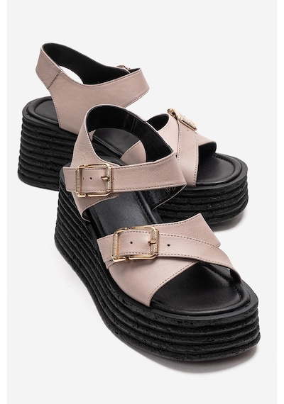 Luvishoes Mırette Buz Hakiki Deri Kadın Dolgu Tabanlı Sandalet Vizon