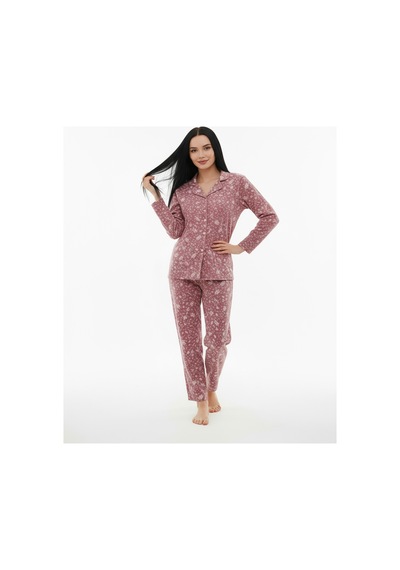 Süet Gömlek Pijama Takımı 7008 Doğa Desen Pudra Pudra