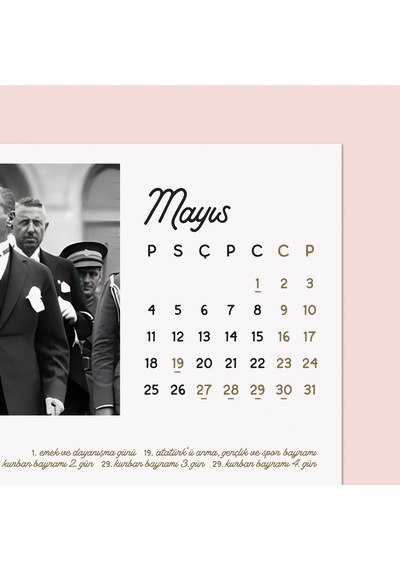 2027 Atatürk Masa Takvimi Rustik Ahşap Tabanlı Masaüstü Takvimi