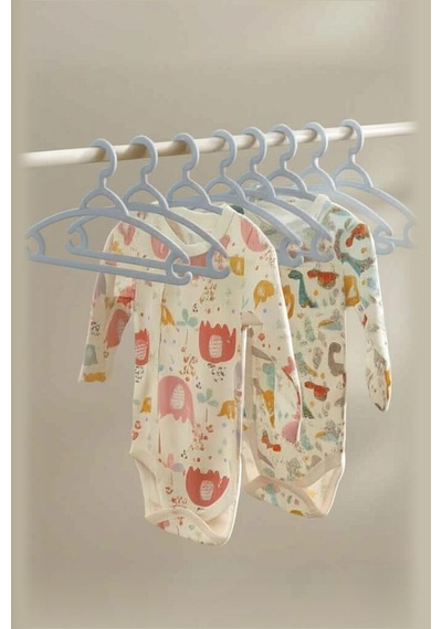 6 Lı Bebek Askısı & Bebek Gardırop Askısı Gri Set Mavi