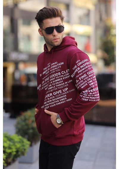 Madmext Bordo Baskılı Kapüşonlu Sweatshirt 6009 Bordo