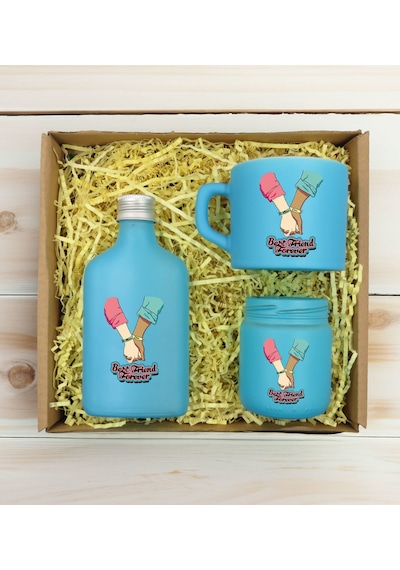 Bk Gift Kişiye Özel İsimli Dtf Best Friend Temalı Turkuaz Kahve Fincanı & Kolonya & Mum Hediye Seti-5, Arkadaşa Hediye, Doğum Günü Hediyesi Kobitmeyen