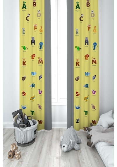 Mekta Home Bebek Ve Çocuk Odası Sayılar Ve Harfler Seksek Desenli Eğitici 2 Kanat Fon Perde