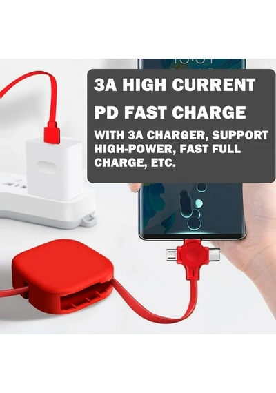 3 Başlıklı Geri Çekilebilir Şarj Kablosu Standı Micro Usb Type-c Ip Uyumlu