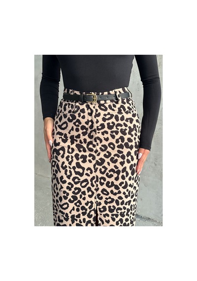 Verymoda Leopar Desenli Uzun Kalem Etek F1665 Taş Siyah