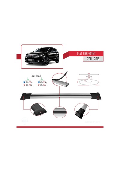 Fiat Freemont 2011-2015 Arası İle Uyumlu Fly Model Ara Atkı Tavan Barı Gri