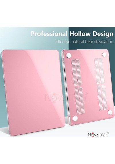 Novstrap Apple Macbook Air 15 İnç A2941 M2 Çip İle Uyumlu Parlak Kılıf + Şeffaf Klavye Kılıfı + Film Pembe