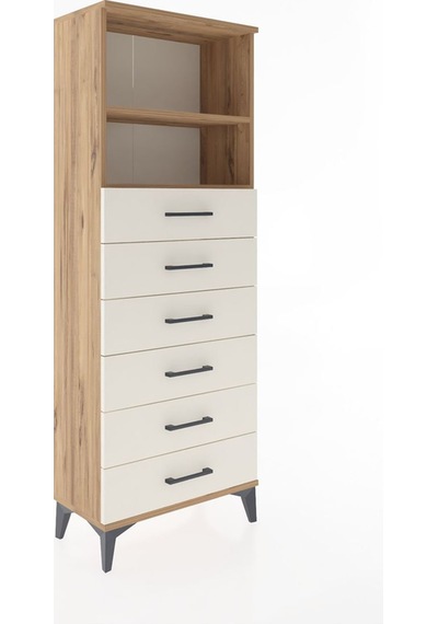 Arges Dolap 2 Raflı 6 Çekmeceli 60x30x163 Çam-aytaşı Çam
