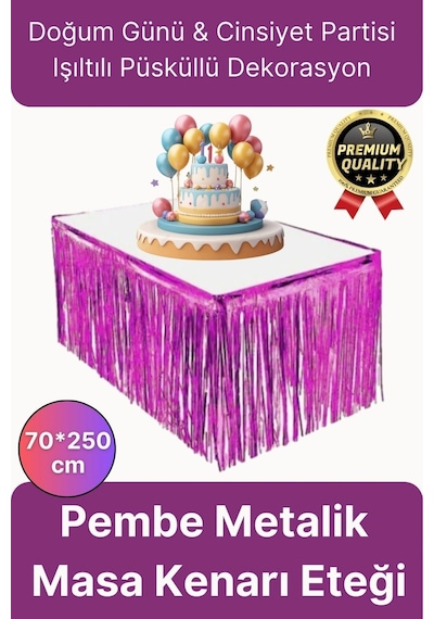 Premium Dekorasyon Püsküllü Işıltılı Doğum Günü Cinsiyet Partisi Pembe Masa Kenarı Eteği 70 250cm Diğer
