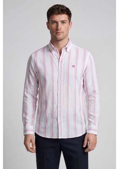 Bisse Pembe Regular Fit Pamuk Keten Uzun Paşa Yaka Gömlek Bsgmktn25329 D29