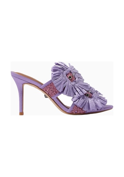Kurt Geiger Raffia Buckle Lüks Tasarım Topuklu Sandalet Mor