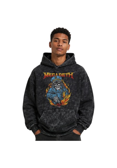 Sevbano Megadeth Rock Metal Müzik Grubu Baskılı Unisex Oversize Yıkamalı Siyah
