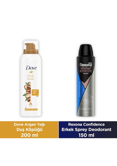 Rexona Men Clinical Protection Erkek Sprey Deodorant 150 ML + Dove Argan Yağlı Duş Köpüğü 200 ml