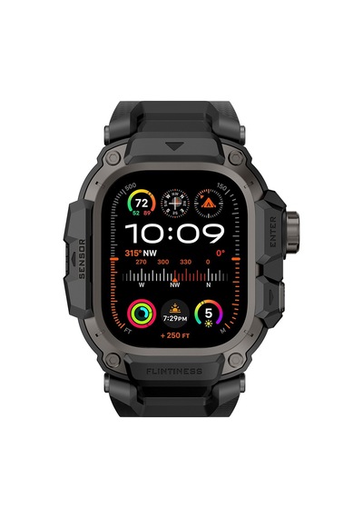 Watch Ultra 49mm Uyumlu Mohseven İwatch Punk Fortress Serisi Kasa Koruyuculu Silikon Kordon Siyah