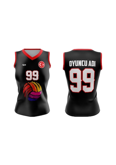 Acr Giyim Voleybol Forması Model 719 - Kişiye Özel Isim Ve Numara Yazılabilir, Dijital Baskı Tasarım Tek Üst Siyah