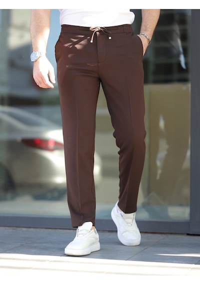 Slim Fit Likralı Jogger Pantolon Kahverengi