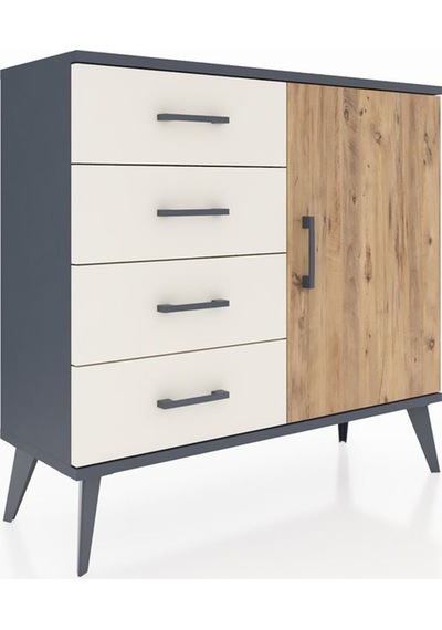 Arges Şifonyer Tek Raflı 4 Çekmeceli Tek Kapaklı 88x30x80 Antrasit-çam/aytaşı Çam/aytaşı Arges Şifonyer Tek Raflı 4 Çekmeceli Tek Kapaklı 88x30x80 Antrasit-çam/aytaşı Çam/aytaşı