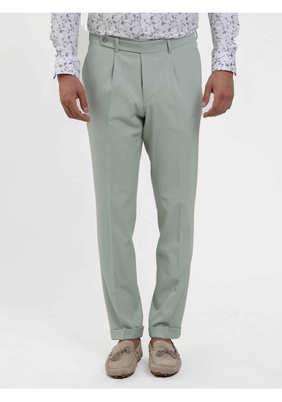 Dufy Yeşil Erkek Slim Fit Düz Pileli Pantolon - 104462-yeşil Yeşil