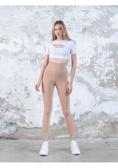 Lismina Ten Rengi - Nude - Arkası Büzgülü - Scrunch Butt - Spor Tayt Ten Rengi