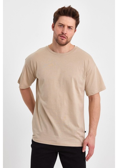 Erkek Compact Penye Oversıze T-shırt Oxford Tan