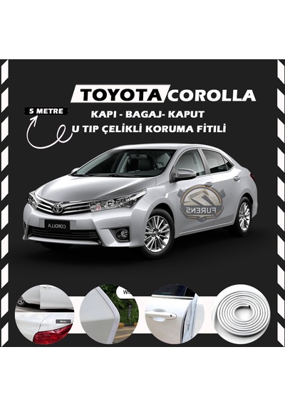 Toyota Corolla Oto Araç Kapı Koruma Fitili 5metre Parlak Beyaz Renk