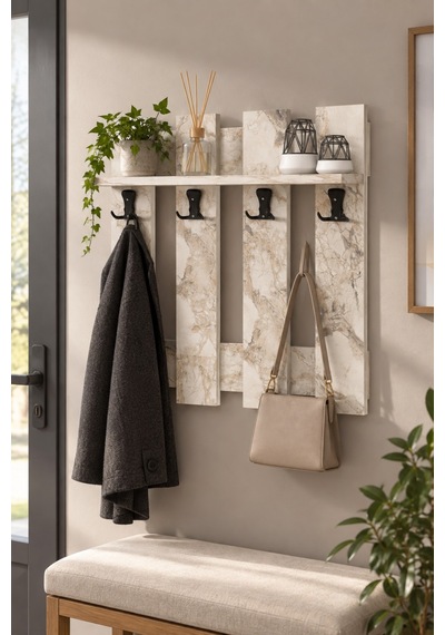 Sulorahome Beyaz Country Duvar Askılığı Ve Raf Sistemi 60 Cm Beyaz Mermer