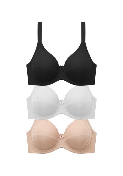 Cottonill Bra - Novia Büyük Beden Micro Balenli Minimizer Ayarlanabilir Askılı Kadın Sütyen 3'lü Paket-2 Çok Renkli