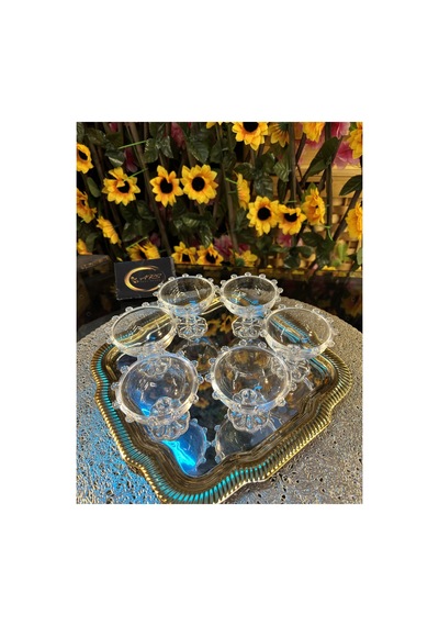 6 Parça Ayaklı Papatya Cam Lokumluk, Sunumluk, Kahve Yanı Dekorasyon, Ayaklı Mini Cup, Boncuklu Cup Şeffaf