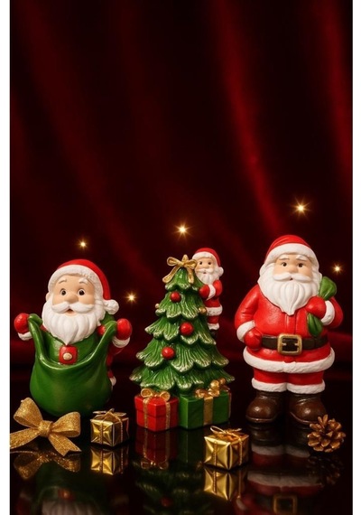 Dekoratif Üçlü Noel Baba Figür Seti Yılbaşı Ağacı Dekorasyonu Yeni Yıl Ev Ofis Masaüstü Biblo