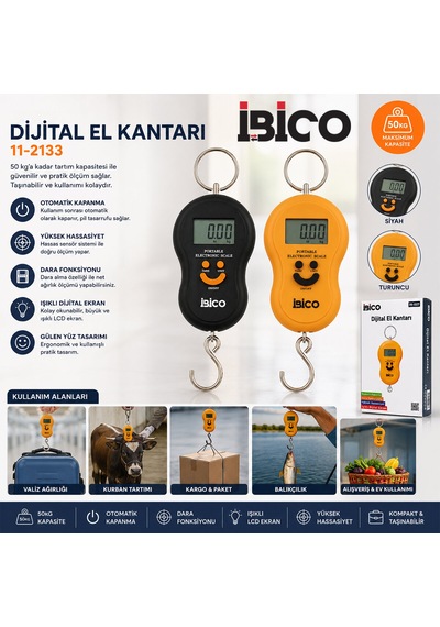 Gülen Yüz Dijital Terazi Tartı El Kantarı Kancalı 50kg 5570