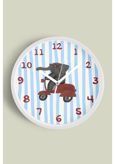 Fil Tasarım Modern Çocuk Odası Duvar Saati - 30cm - Önü Camlı Beyaz Kasa - Sessiz Mekanizma Beyaz